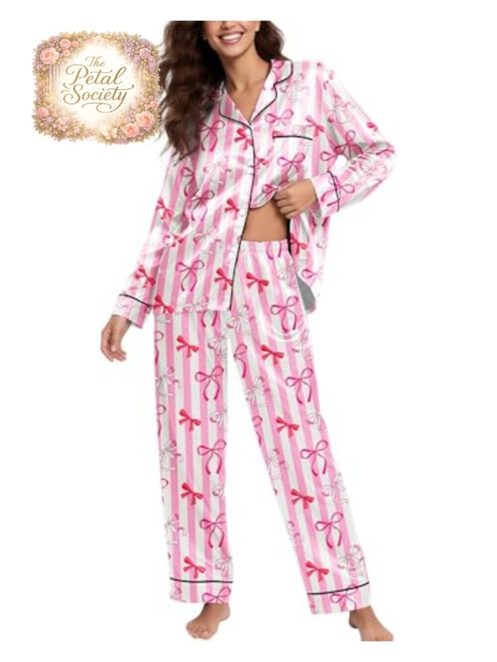 Women's Silky Satin Pajama Set 2 Piece Long Sleeve Button Up Loungewear